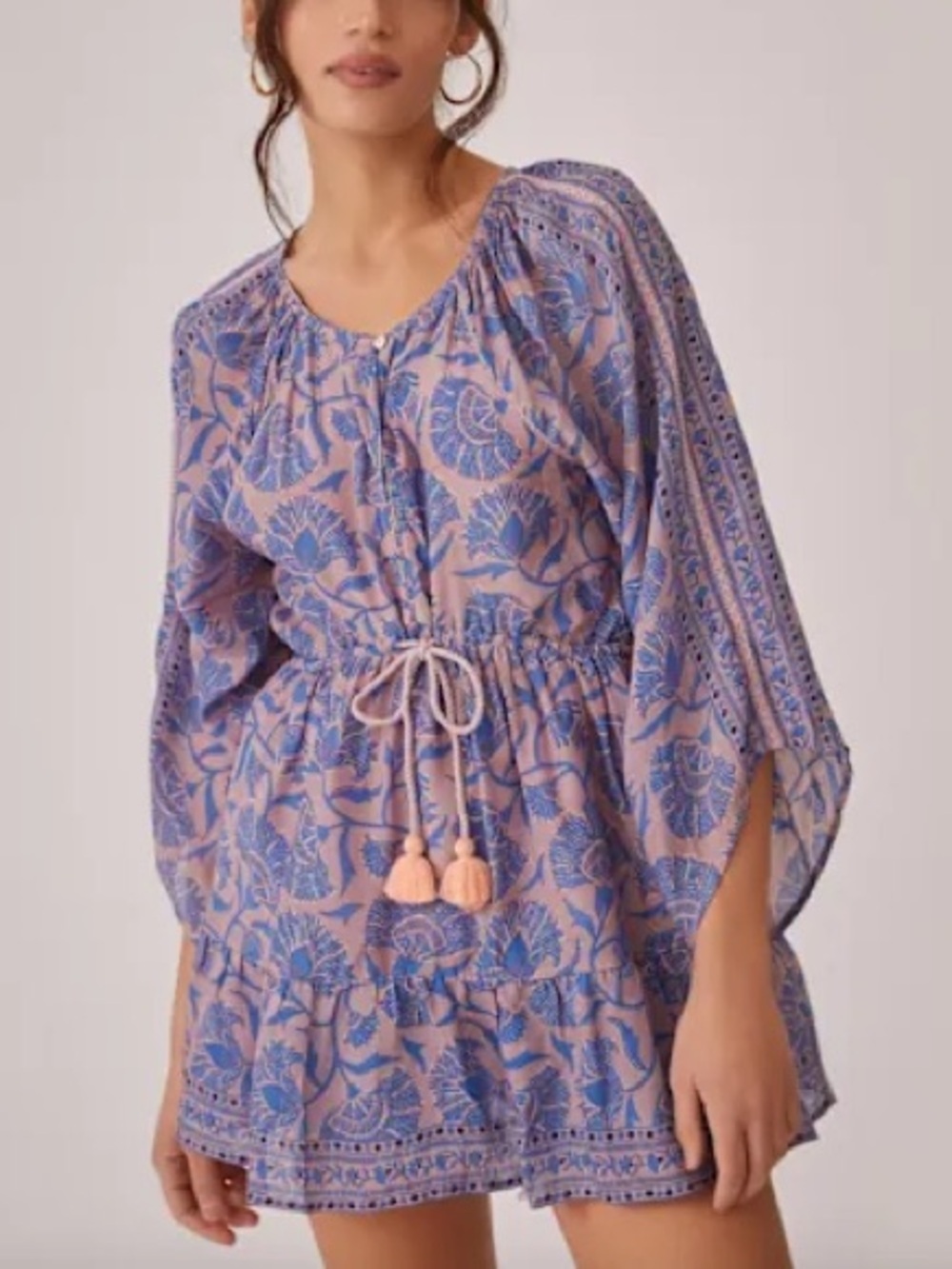 Anthropologie Omika Tunic Mini Dress Floral Tassel Tie Small